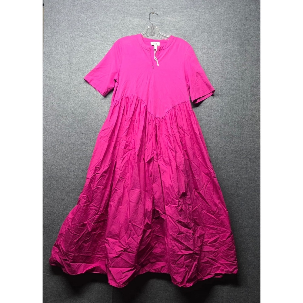 COS Women's Pink Maxi Dress Cotton Blend Short Sleeve Tiered A-Line US M